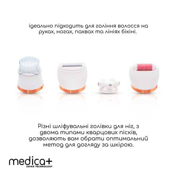 Електрична роликова пилка-пемза 4в1 Medica+ BodyControl 4v1 + Насадки, 2 шт MD-60042 фото