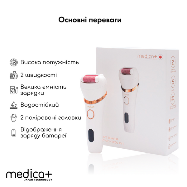 Електрична роликова пилка-пемза 4в1 Medica+ BodyControl 4v1 + Насадки, 2 шт MD-60042 фото