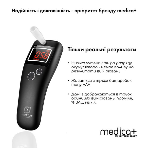 Алкотестер Medica+ Alco Control 8.0 + Комплект мундштуків, 40 шт MD-50222 фото